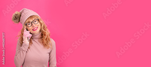 isolated attractive adult woman with mobile phone