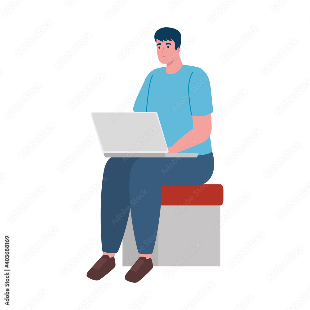 software developer programming in laptop seated in chair vector illustration design