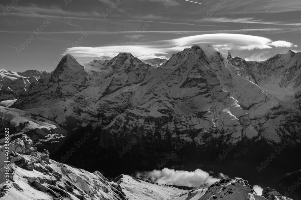 Fototapeta premium Swiss Alps, Bernese Oberland, Eiger Mönch Jungfrau, Grindelwald, Switzerland