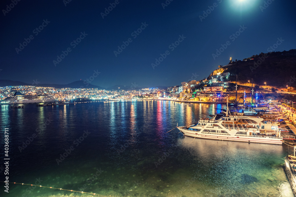 Kusadasi, Turkey port at night