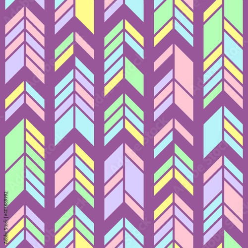 Vector seamless geometry chevron pattern, zigzag mosaic in pastel colors. Geometric background for fabric, scrapbooking, wallpaper, wrapping or kids centre, kindergarten.