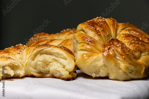 Traditional Turkish bread rolls. Traditional turkish pastry. Delicious food concept photo