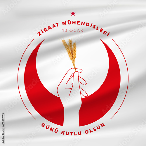 Translation: 10 January Agricultural Engineers day. (Turkish: 10 Ocak Ziraat Mühendisleri Günü) Vector illustration.