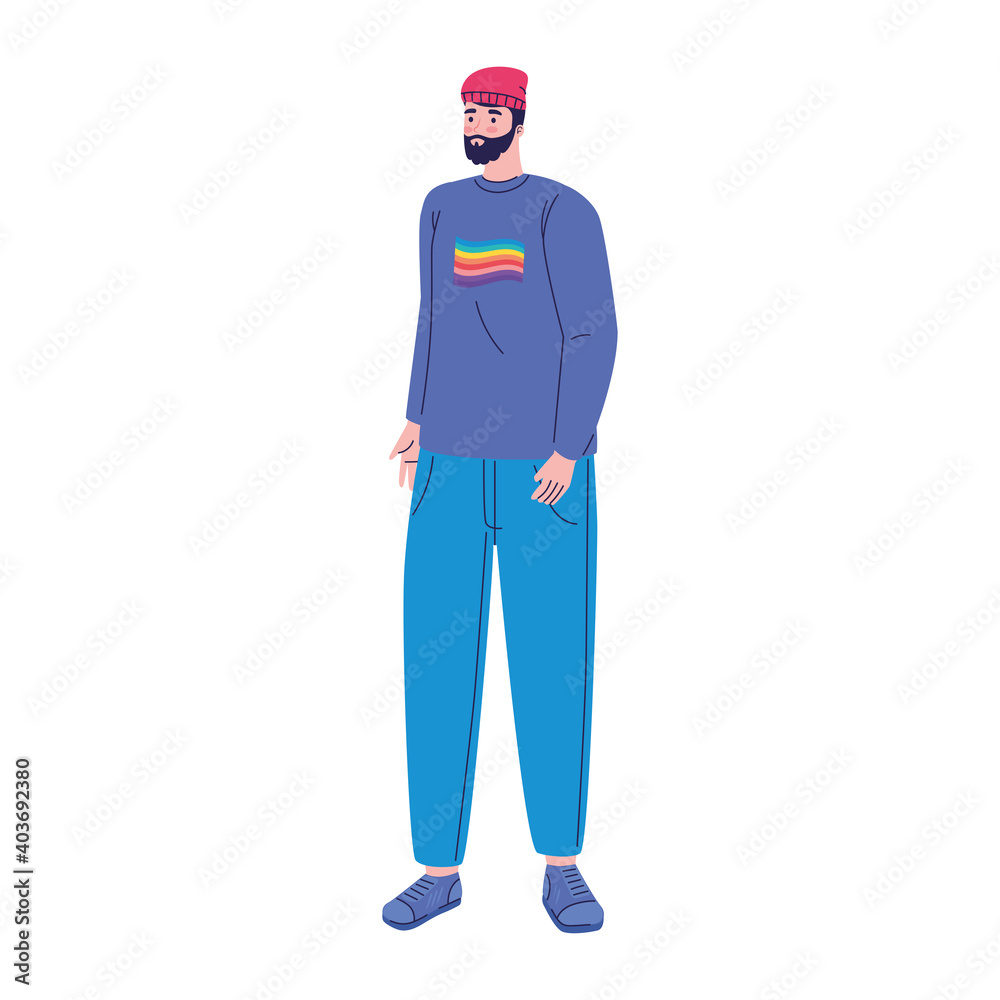 young man with lgtbi flag in the shirt character vector illustration design