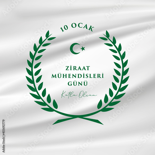 Translation: 10 January Agricultural Engineers day. (Turkish: 10 Ocak Ziraat Mühendisleri Günü) Vector illustration.