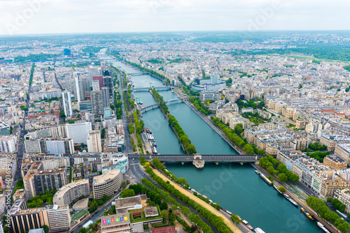 Paris aerial view from the top of Eiffel Tower. France.
