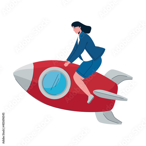 business woman in rocket launcher startup vector illustration design