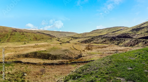 A view up the Pengenffordd Pass in the Brecon Beacons, Wales, UK photo