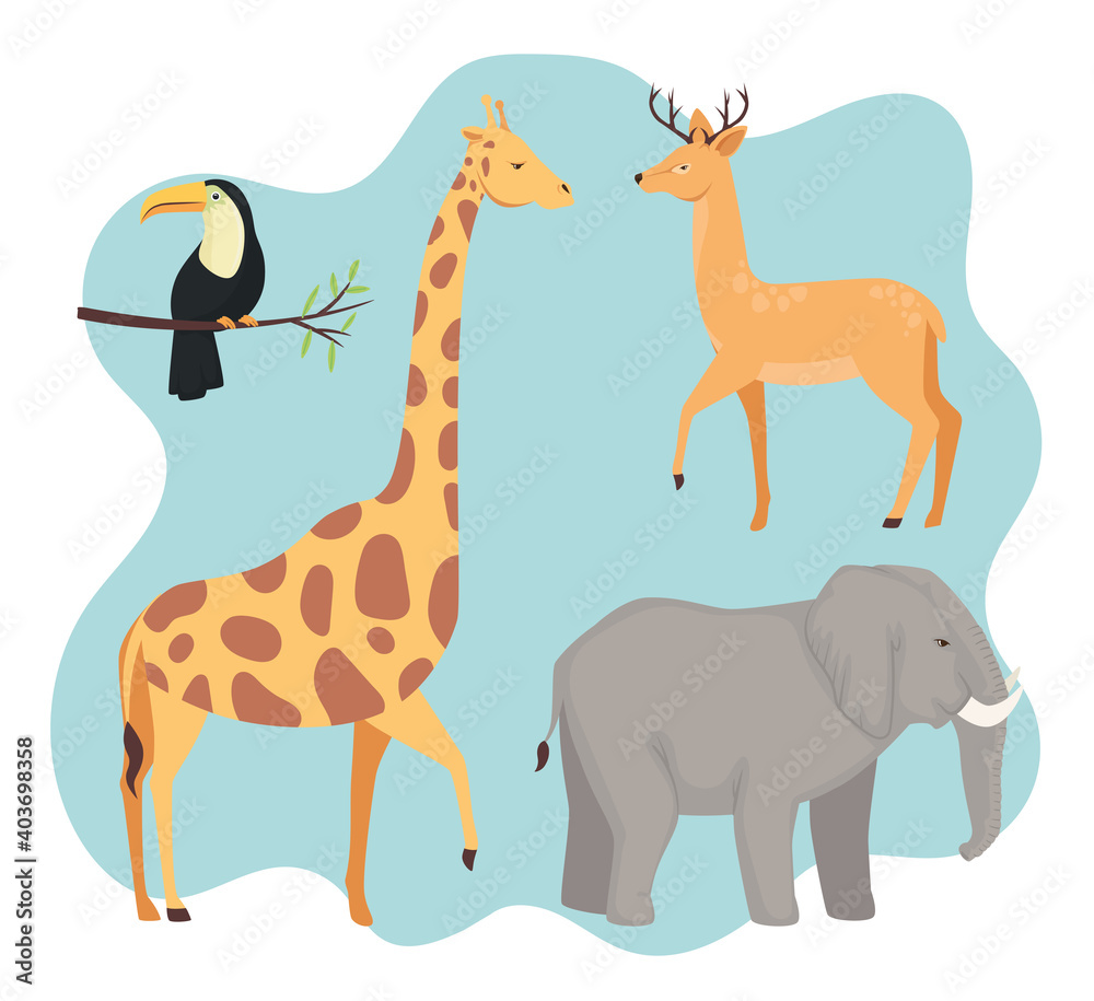 Fototapeta premium bundle of four animals wild icons vector illustration design
