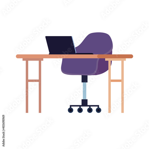 office workplace with laptop computer scene vector illustration design