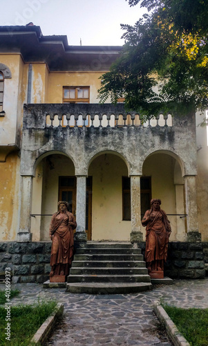 The main entrance of the villa called Marija that in the past was the residence of the queen Maria of Serbia , nowadays historical monument, located in Demir Kapija, North Macedonia 