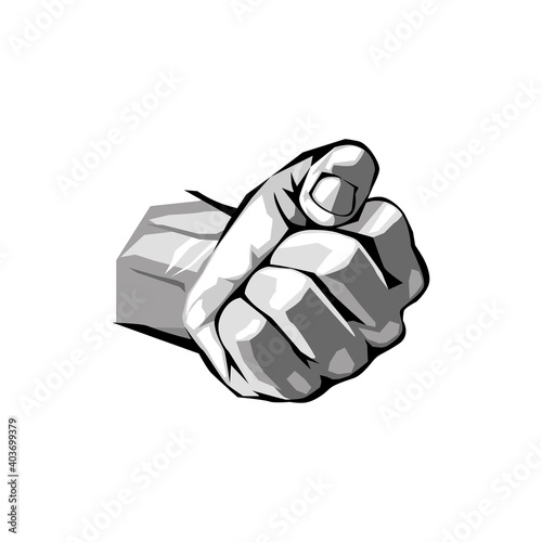 Man's Hand clenched into a fist. Symbol of the struggle of strength and opposition, protection and defense. Handbreadth and fingers. Punch, Force gesture. Body part. Modern black and white vector