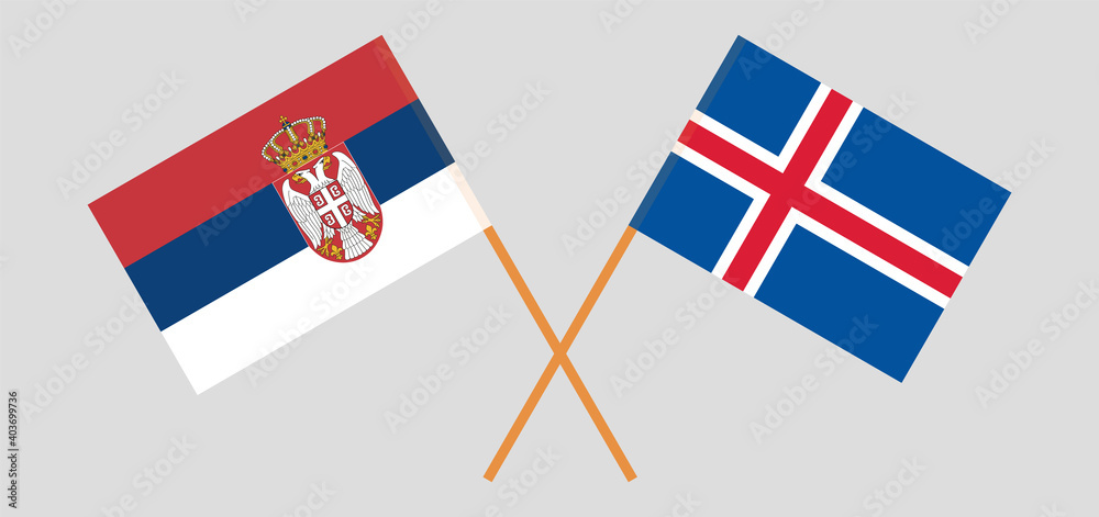 Crossed flags of Serbia and Iceland