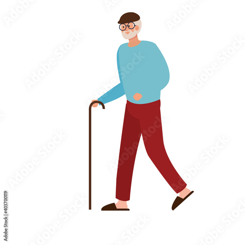 elderly old man walking with cane character vector illustration design