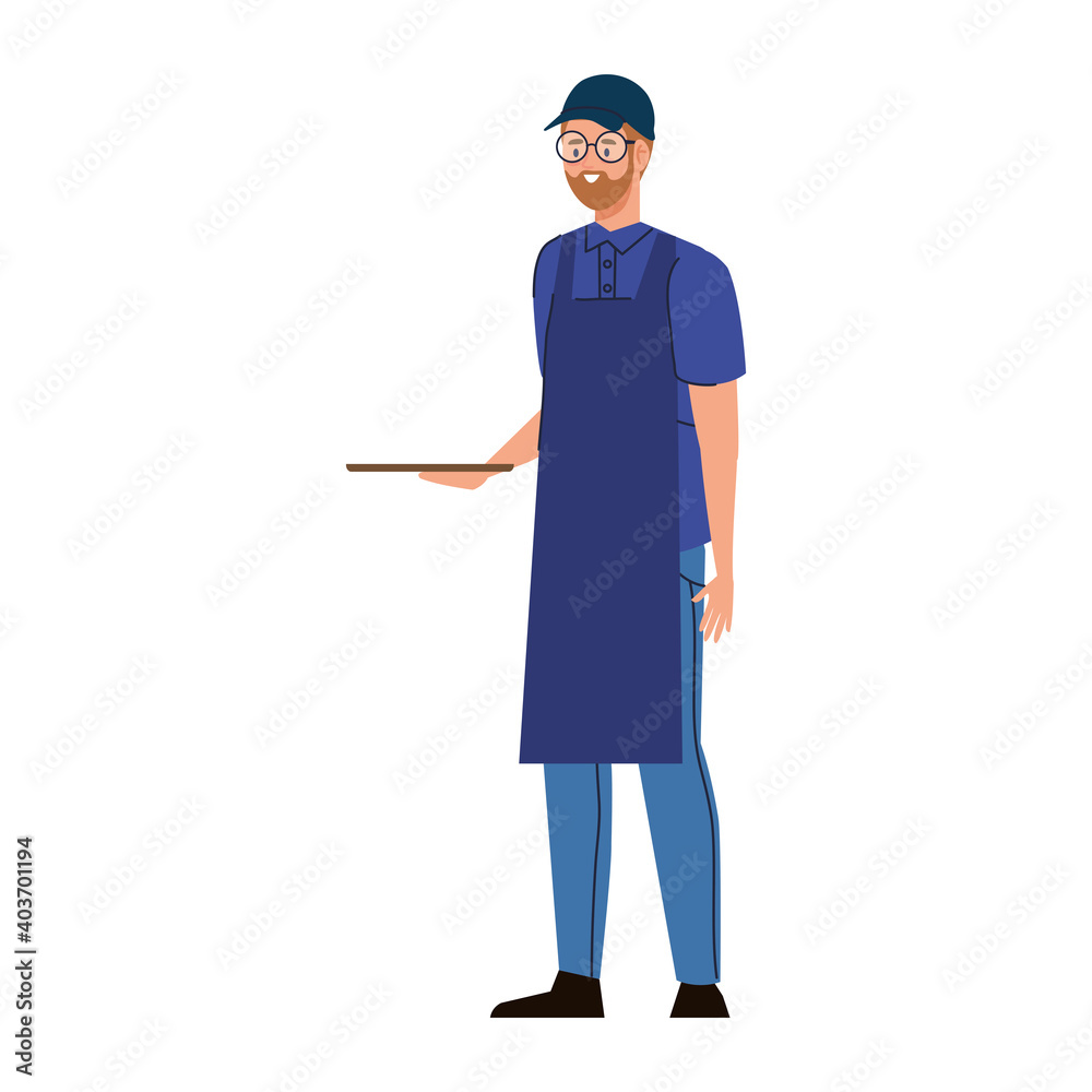 male waiter restaurant service character vector illustration design
