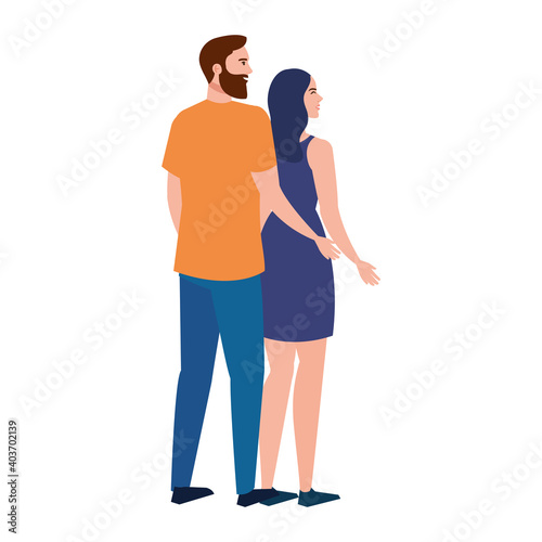young lovers couple hugging romantic pose vector illustration design