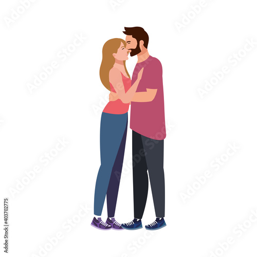 young lovers couple kissing romantic characters vector illustration design