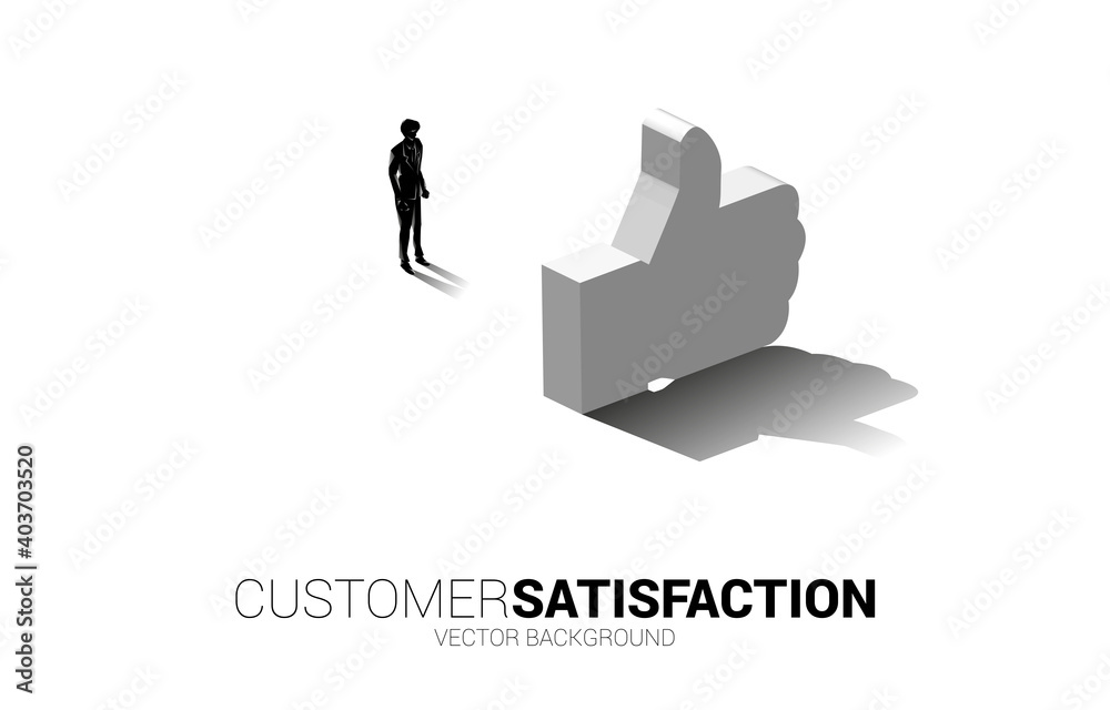 Silhouette businessman standing with 3D thumb up icon. concept of customer satisfaction , client rating and ranking. Silhouette businessman standing with 3D thumb up icon. concept of customer satisfaction , client rating and ranking.