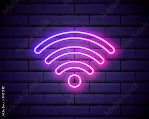 Wi-fi neon sign.vector Night bright advertisement. Vector illustration in neon style for cafe and connection. Vector illustration in neon style.