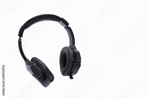 Black large wireless headphones, isolated