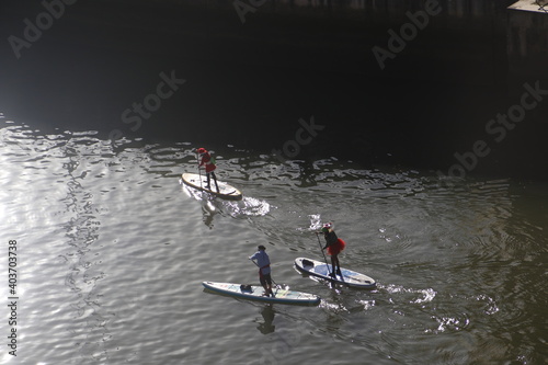 Paddle board in the river of Bilbao