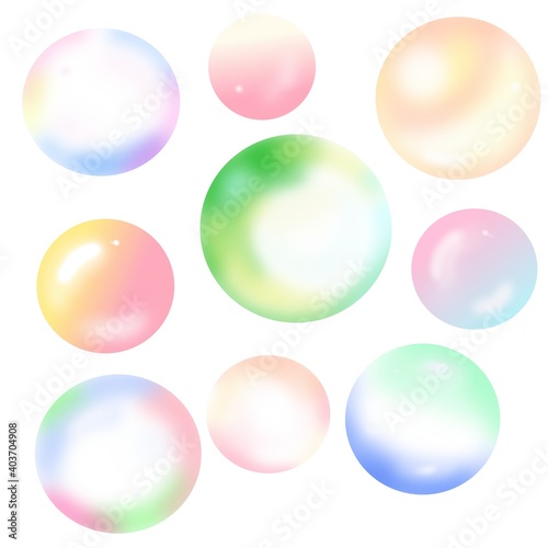 set of soap bubbles of different colors