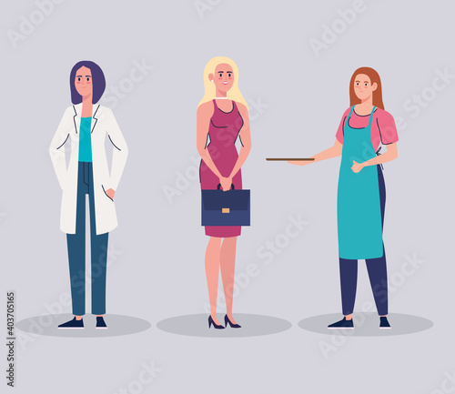 group of female workers characters vector illustration design