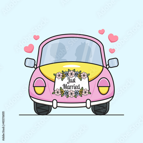 cute married car with flowers