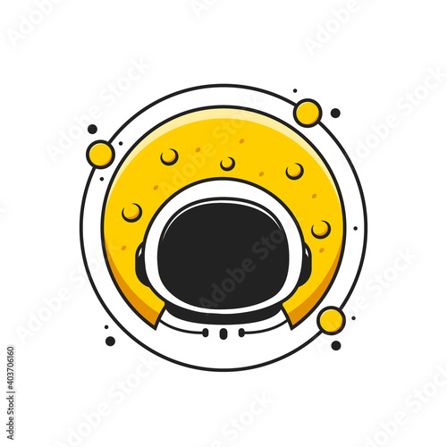cute astronaut logo with moon and planets