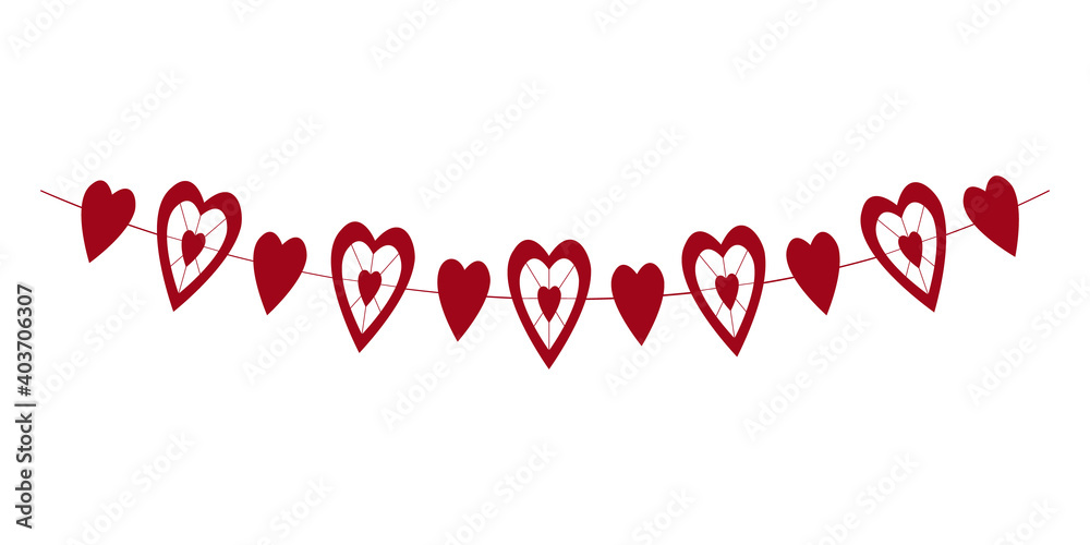 Heart bunting isolated on white background. Garland for Valentine day party, wedding, romantic date. Decoration for banners, greeting cards and invitations. Vector illustration. Heart bunting isolated on white background. Garland for Valentine day party, wedding, romantic date. Decoration for banners, greeting cards and invitations. Vector illustration.