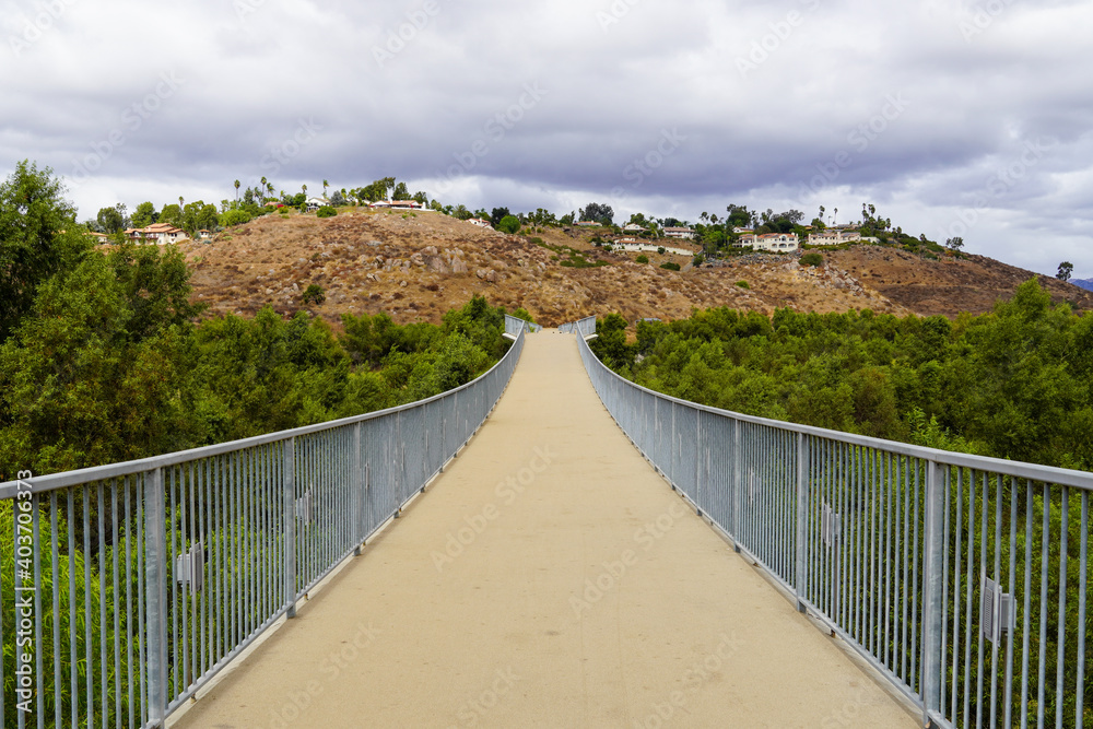 Bridge at the Lake Hodges, great hiking trail and water activity in East San Diego County, California, USA 
