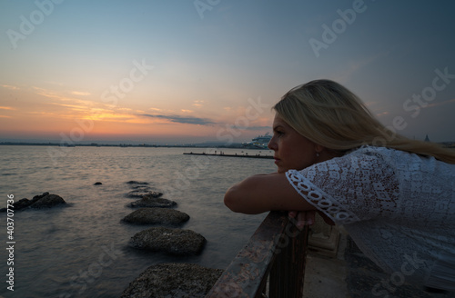 Girl Woman Sunset Ortigia Siracuse Sicily Italy