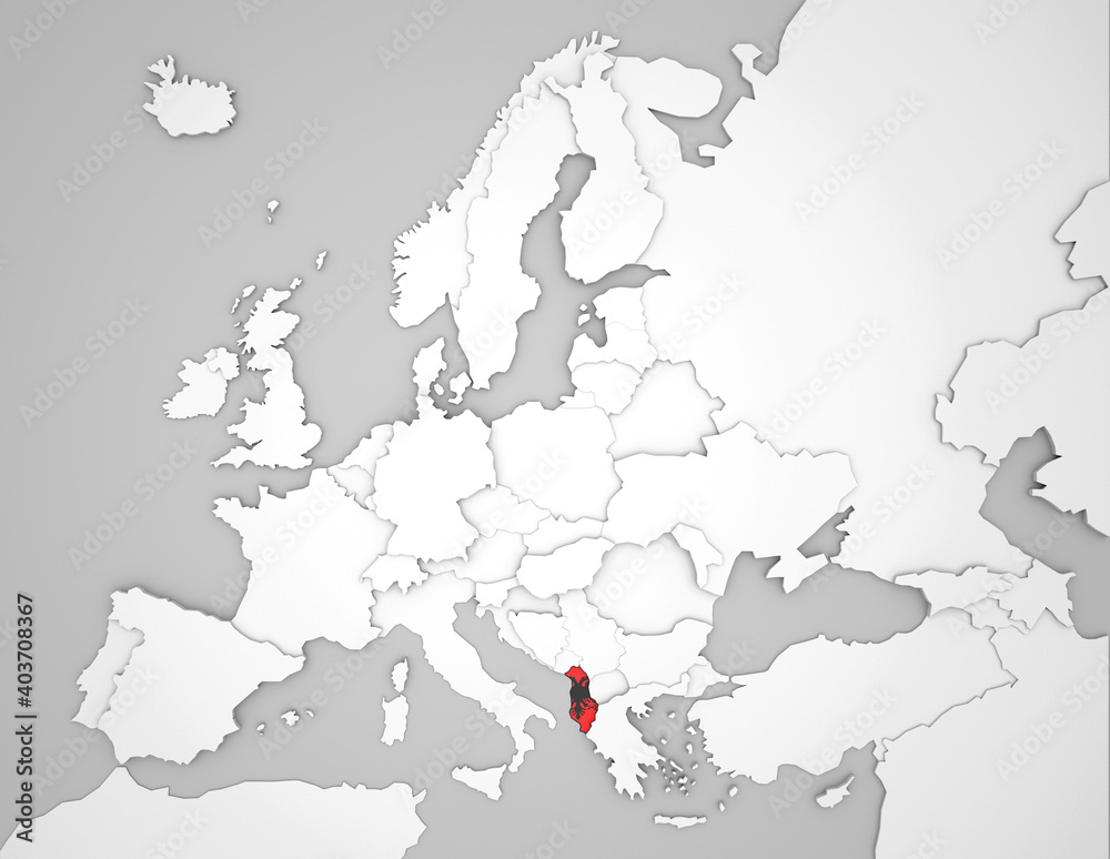 3D Europakarte auf der Albanien hervorgehoben wird