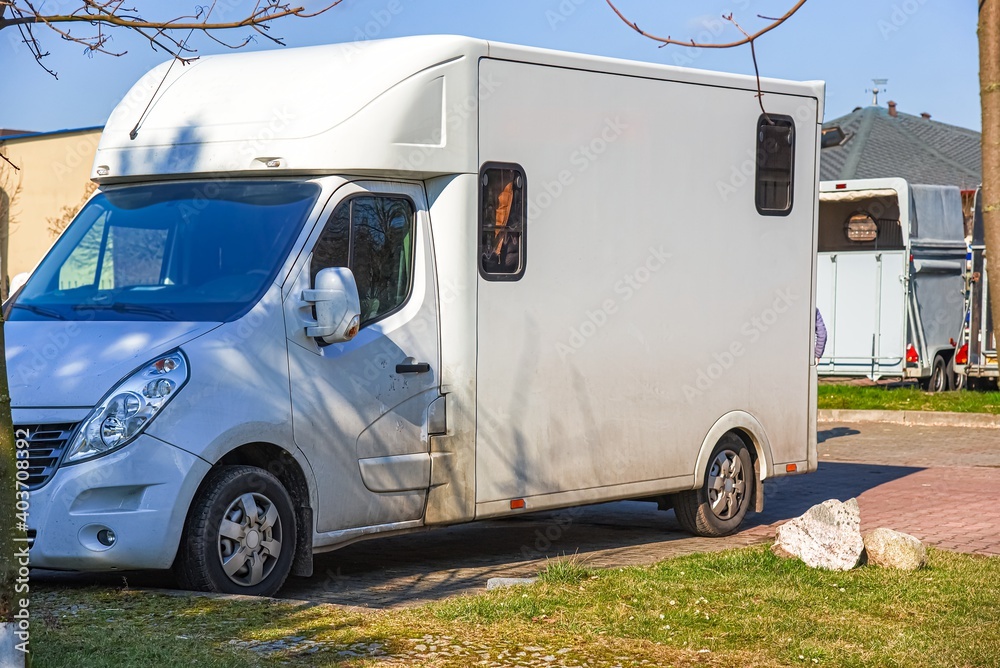 Naklejka premium Horse vehicle . Carriage for horses . Auto trailer