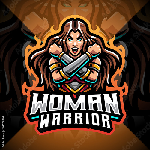Women warrior esport mascot logo