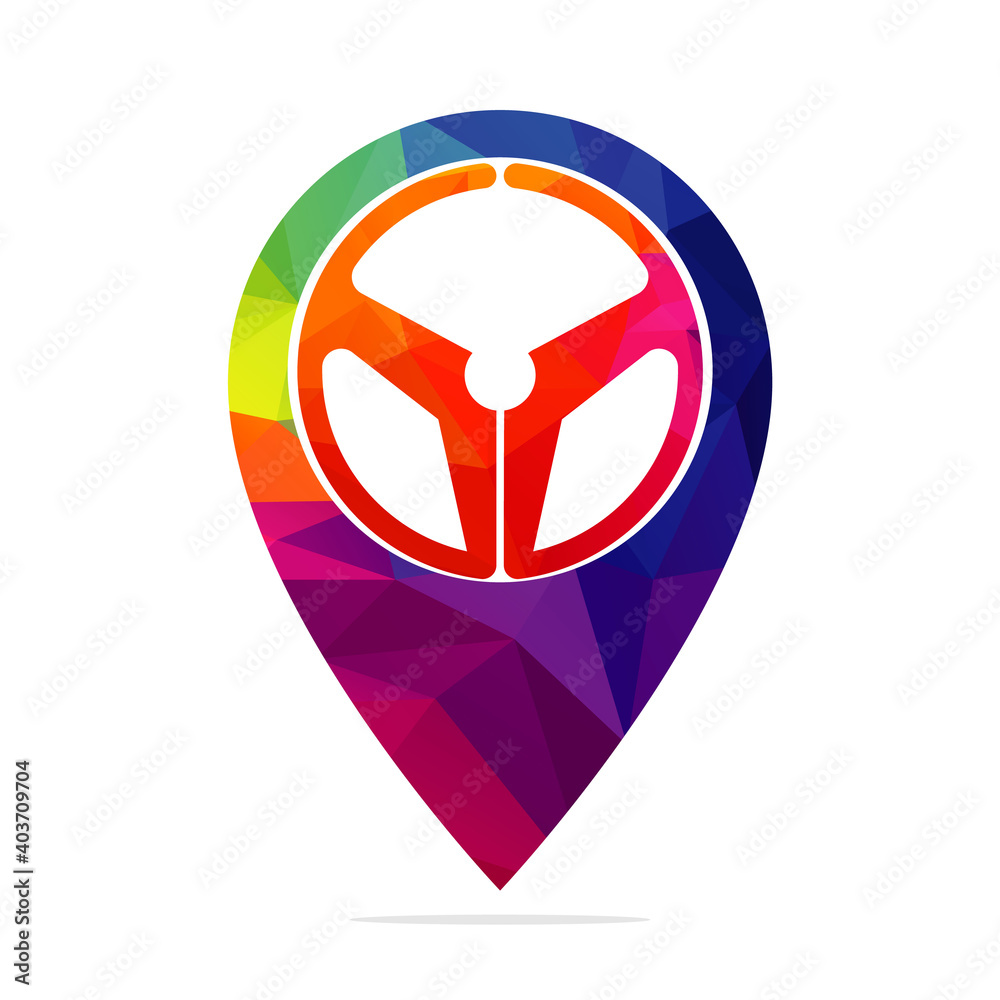 Car helm and map pointer logo combination. Steering wheel and gps locator symbol vector design. Car helm and map pointer logo combination. Steering wheel and gps locator symbol vector design.