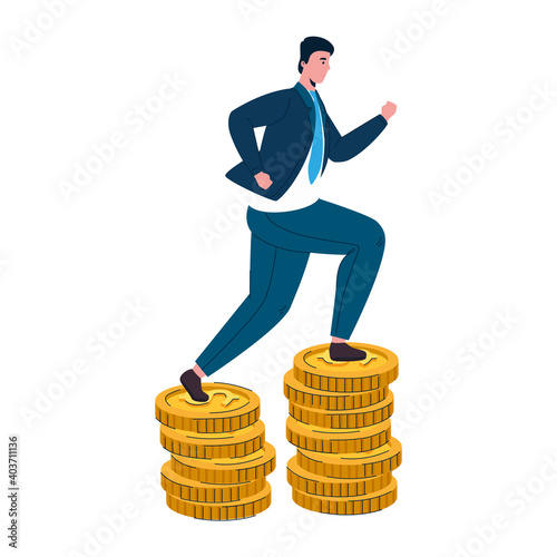 businessman climbing gold coins, success concept clip art preview