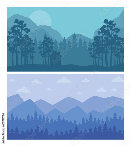 forest and mountains abstract landscapes scenes backgrounds vector illustration design