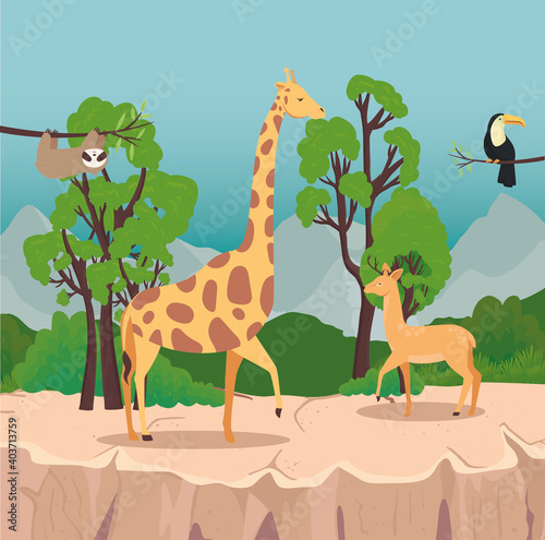 group of four animals wild in the savannah scene vector illustration design
