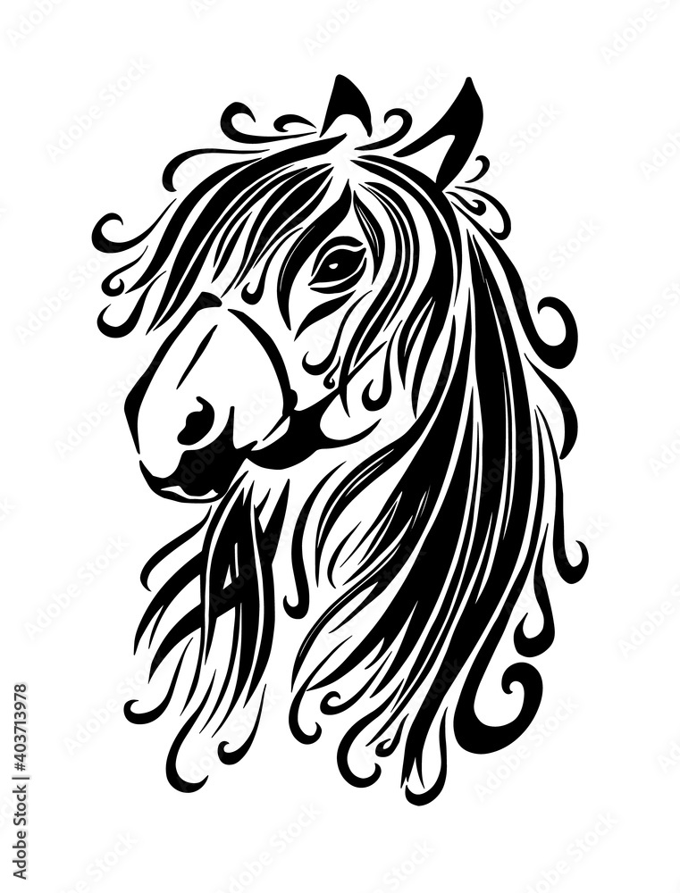 Obraz premium Horse face. Tattoo. Vector illustration