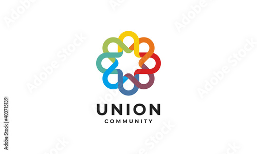 initial letter U with union crowd link teamwork connection colorful network community logo design template  photo