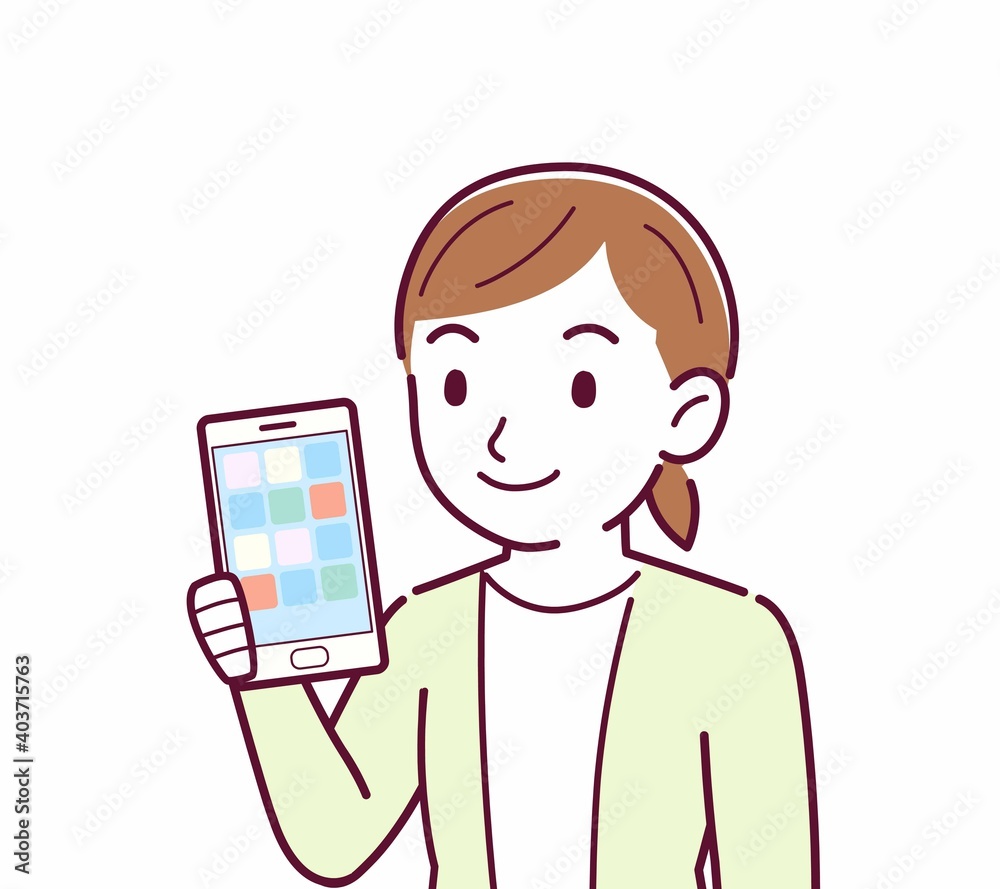 Young woman in a cardigan_smartphone Young woman in a cardigan_smartphone