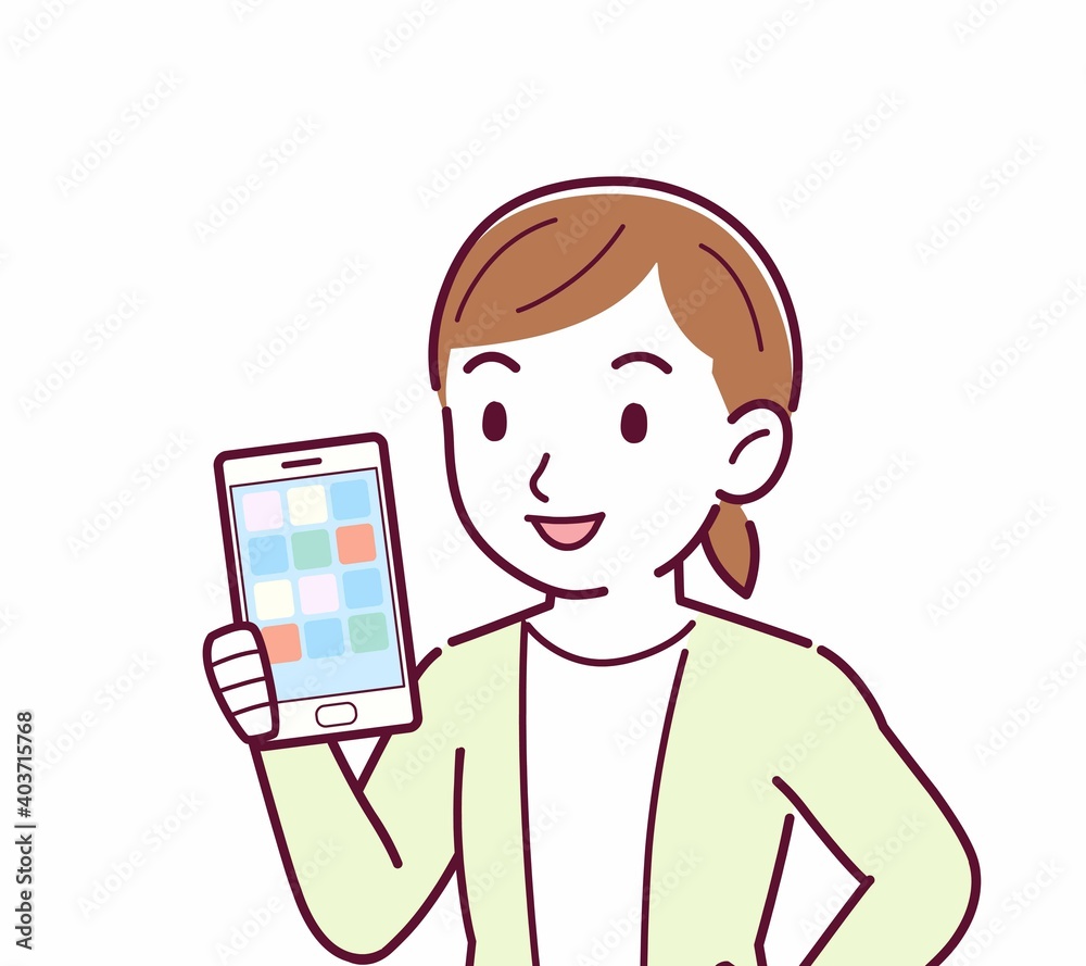 Young woman in a cardigan_smartphone Young woman in a cardigan_smartphone