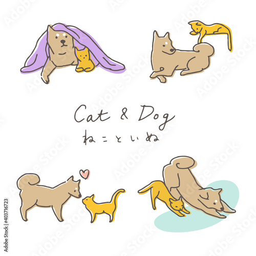 ペット・猫と犬　ポーズ