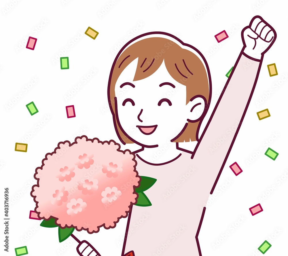 Young woman in a cardigan_bouquet Young woman in a cardigan_bouquet