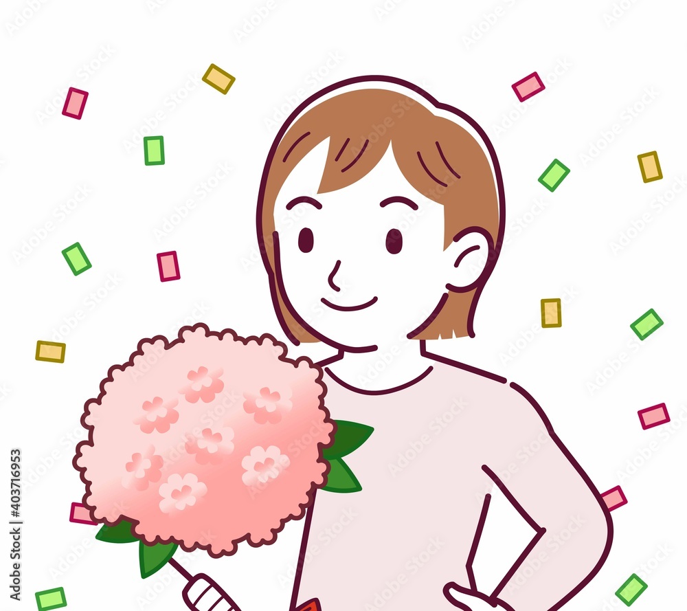 Young woman in a cardigan_bouquet Young woman in a cardigan_bouquet