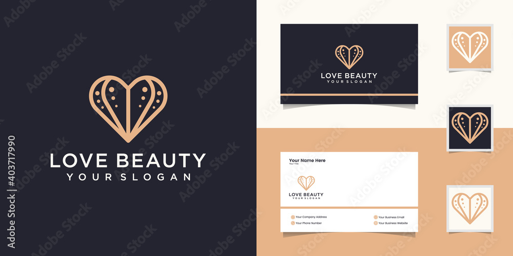 love and beauty logo with line art design templates and business cards