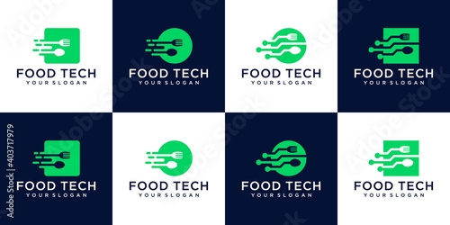 collection of logos, food technology logos with forks and spoons