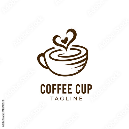 Love Coffee mug cup logo with love aroma shape logo icon illustration vector