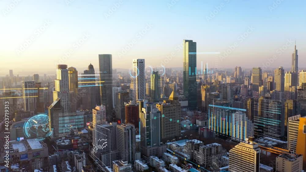 Modern city with wireless network connection concept